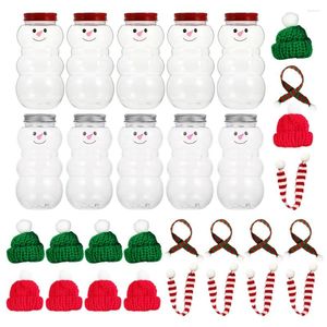 Botellas de almacenamiento 10 Sets Jugo de bebidas de muñeco de nieve de Navidad con sombreros y bufandas de bufones Jars de dulces Decoración de organizador
