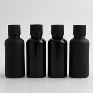 Botellas de almacenamiento 10 x 50 ml Botella de vidrio negro liso esmerilado de aceite esencial con tapa de plástico para bloqueo de pipeta de reactivo líquido