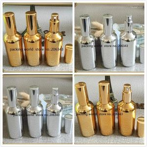 Bouteilles de rangement 100 ml en argent / bouteille d'huile essentielle en or avec pulvérisateur de brume / pompe de lotion pulvérisateur / pompe pour verre d'emballage Cosmetic L Verre