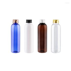 Botellas de almacenamiento Botella de plástico vacía de 150 ml x 25 con bronce dorado, plateado y tapa superior de tornillo de aluminio negro Contenedor de tóner de champú recargable