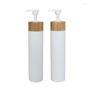 Bouteilles de rangement 15pcs / lot 250 ml White / Black PE Press Press Emulsion Bottle Lotion avec bambou Pompe Head Shampooing / Body Wash