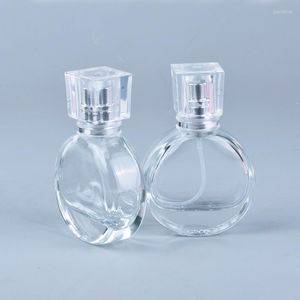 Botellas de almacenamiento 1pc 25ml Botella de perfume redonda Aerosol de vidrio Mini Envases cosméticos de belleza vacíos Atomizador de viaje recargable portátil