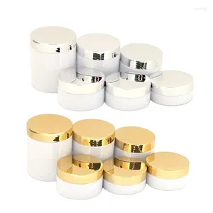 Botellas de almacenamiento 20pcs Pot de crema blanca Jares de maquillaje de mascotas vacías Tapa de plata brillante 50G 80G 100G120G150G 200G 250G Cosmética de plástico