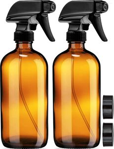 Bouteilles de stockage 2 pièces vide verre ambré vaporisateur 16oz bouteille pour huiles essentielles jardinage solutions de nettoyage plantes et brumisation des cheveux