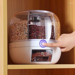 Storage Bottles 360° Rotating 6-grids Sorting Rice Dispenser Sealed Cereal Moisture-proof Food Containers Kitchen Items