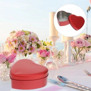 Bouteilles de stockage 4pcs boîtes de bonbons en forme de coeur en métal rouge avec arc de mariage douche faveur cookie emballage conteneur pour enfants table d'anniversaire