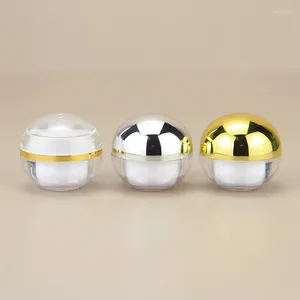 Bouteilles de rangement 5g Jar en acrylique en forme de balle de haute qualité vide avec couvercle doré Échantillon d'oeil à la crème à lèvres Bocs de récipient de brillant