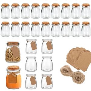 Bouteilles de stockage 5 pièces 100/200ML pots de pudding en verre avec couvercle en liège conteneurs de pots de yaourt avec étiquettes et cordes pour la fête de famille bricolage miel