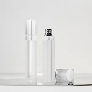 Botellas de almacenamiento 8 ml de brillo de labios botella cuadrada cuadrada esbelto transparente anillo plateado glaseado tubo de esmalte de plástico Material de embalaje hueco