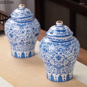 Bouteilles de stockage en porcelaine bleue et blanche, pot général, boîte à thé en céramique peinte, Pots scellés, Pots de bonbons, caddie