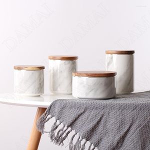 Bouteilles de stockage Pots en céramique avec couvercle Pot de bonbons à trait doré Texture de marbre européen Distributeur de céréales Conteneur cosmétique Décoration de la maison