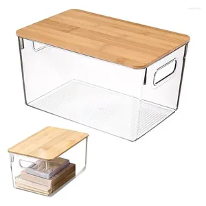 Bouteilles de rangement, bacs de cuisine transparents, bijoux, cosmétiques, réfrigérateur, boîte de rangement, couvercle en bois empilable pour livre, armoire électronique