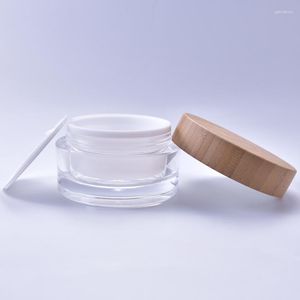 Bouteilles de stockage pots de crème avec couvercle en bambou vide acrylique cosmétiques emballage conteneurs corps visage pot transparent intérieur en plastique