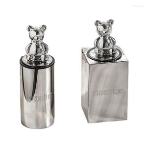 Botellas de almacenamiento Cute Bear Toothpick Holder Dispensador Caja de contenedor decorativa de acero inoxidable para cocina restaurante