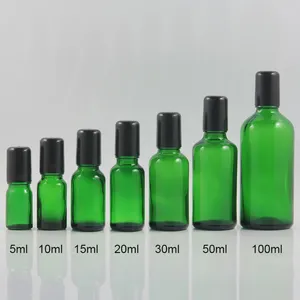 Botellas de almacenamiento Aceite esencial de 20 ml de rodillo de botella de vidrio vacío para recipientes de rollo cosmético con tapa negra