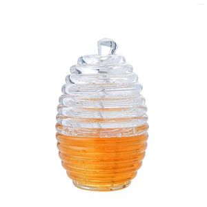 Bouteilles de stockage Pot de miel en verre et ensemble de louche Pot de ruche transparent de table avec couvercle support résistant à la chaleur