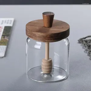 Bouteilles de rangement Pot de miel avec couvercle en verre scellé pour réservoir de mélanger couverture en bois