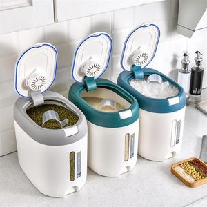 Botellas de almacenamiento Frascos Dispensador de arroz hermético 10L Contenedor de alimentos Tapa de tapa automática Cubo para cereales Harina de grano Pet Counterto189S