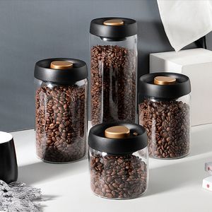 Botellas de almacenamiento Frascos Granos de café Tanque sellado al vacío Alimentos de vidrio Hogar a prueba de humedad Aire ction Tea Push tipo 230418