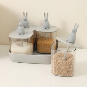 Bouteilles de rangement Jars Cuisine Assaisonnement Jar Boîte de sucre Bol de sucre Rabbit Souris Couverture Animal Condiment Animal Bottle Combination Set 230625