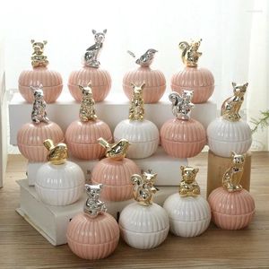 Bouteilles de rangement roses animaux mignons boîtes à bijoux en céramique Boîte à bizarrerie de bague de mariage avec porte-oreilles en cristal artisanat