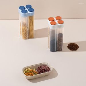 Botellas de almacenamiento Tanque de cereales sellado de plástico Separado Fideos de avena Caja de contenedores de alimentos de frijoles Frascos de granos transparentes Accesorios de herramientas de cocina
