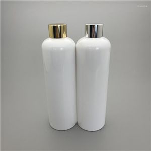 Bouteilles de stockage Blanc 350 ml x 20 Argent Or Couvercle à vis Conteneur cosmétique avec capuchon en aluminium anodisé Emballage en plastique d'eau hydratante