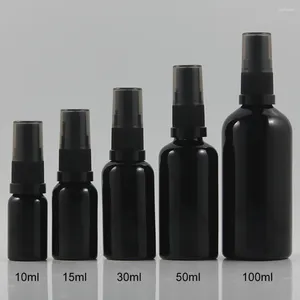 Bouteilles de rangement en gros 50 ml Bouteille de parfum de voyage noir brillant avec pulvérisation d'atomiser / lotion Pompe de pompe sérique