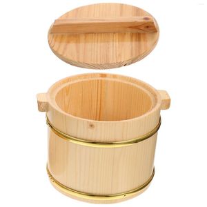 Botellas de almacenamiento recipientes de alimentos de barril de madera con tapas de tapa mezcla de tambor de tambor para servir cubos de sushi cocinado