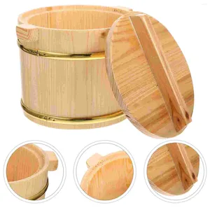 Botellas de almacenamiento Barrel de madera Pantalla de sushi suministros para el hogar recipientes tazón de alimentos tapa redonda redonda mezclando tambor soporte