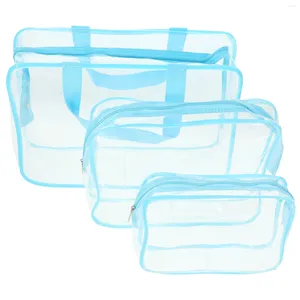 Cajas de almacenamiento 3 piezas Esenciales de viaje para mujeres Avión Maquillaje Organizador Bolsa Artículos de tocador Bolsa transparente