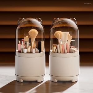 Cajas de almacenamiento organizador de maquillaje de 360 °, caja de brochas cosméticas, soporte para bolígrafo, plástico transparente multifuncional, giratorio, a prueba de polvo