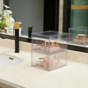 Cajas de almacenamiento Caja de acrílico Organizador de maquillaje apilable Cajón cosmético con capacidad para tocador de baño