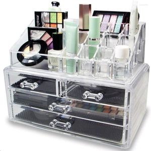 Cajas de almacenamiento Organizador de maquillaje multifunción acrílico Caja de joyería transparente Caja de colección de lápiz labial Cosmético a prueba de polvo