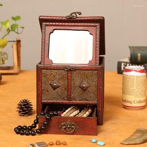 Boîtes de rangement Boîte à bijoux antique Rétro Vieux Dressing Bureau en bois Cosmétique