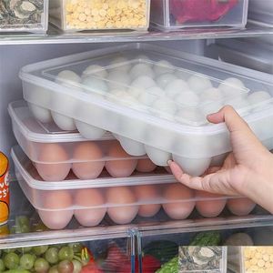 Cajas de almacenamiento Contenedores 34 Rejillas Caja de almacenamiento de huevos de plástico Contenedor de alimentos portátil Soporte de bandeja de refrigerador con tapa Herramienta de cocina 211102 DH3XW