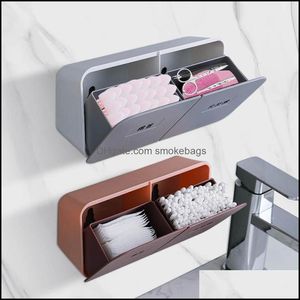 Boîtes de rangement bacs de salle de bain organisateur de coton coton coton de rangement support en plastique mur mur à tampon monté cosmétique 220212 drop del otvzt