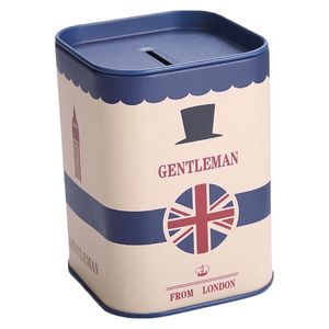 Boîtes de rangement Poubelles Mignon Tirelire Métal Carré Londres Gentleman Fer Blanc Cas D'économie D'argent 230320