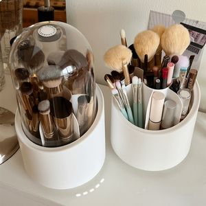 Cajas de almacenamiento Bins Copa de cepillo de maquillaje de escritorio con tapa de lápiz labial giratorio Organizador de caja cosmética Tubo Transparente 230817