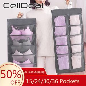 Cajas de almacenamiento Contenedores Bolsa colgante de doble cara Ropa plegable Calcetines transparentes Sujetador Ropa interior Perchero Organizador para guardarropa