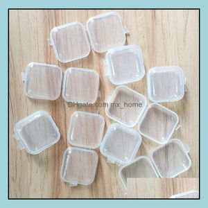 Cajas de almacenamiento Bins Organización doméstica Housekee Mini Plastic Clear Box Jewely Jewelry Earplu Dhsxh