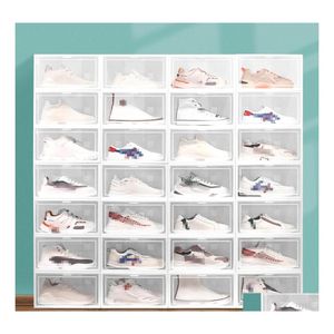 Cajas de almacenamiento Contenedores Mticolor Caja de zapatos transparente Plegable Plástico Transparente Organizador para el hogar Pantalla apilable Combinación superpuesta Otys5