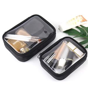 Cajas de almacenamiento Contenedores Bolsa de cosméticos transparente a prueba de agua Estuche de maquillaje para mujer Cremallera de viaje Maquillaje transparente Organizador de lavado de belleza Artículos de tocador de baño B