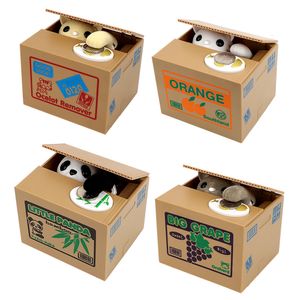 Boîtes de rangement Bins zk30 Automated Panda CatDog Steal Coin Bank Money Saving Box Tirelires électroniques Tirelires Enfants Cadeau Home Decor Mignon 230207