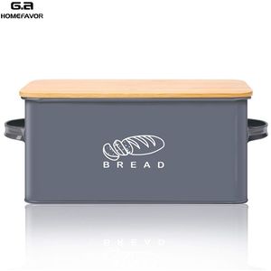 Boîtes de rangement Bacs à pain avec couvercle de planche à découper en bambou Poignées de boîte à snacks galvanisées en métal Design Conteneurs de cuisine Décor à la maison 210922