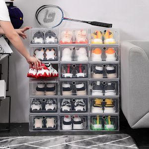 Boîtes de rangement clair 1-12 pièces boîte à chaussures ensemble pliable en plastique Transparent porte maison placard organisateur étui étagère pile en gros