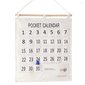 Cajas de almacenamiento Lino de algodón Bolsas múltiples Bolsa colgante Calendario Oficina ligera Ahorro de espacio Organizador para el hogar Mini bolsillo Decoración de pared blanca