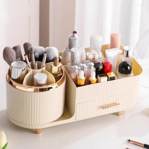 Cajas De Almacenamiento Organizador De Escritorio Caja De Cosméticos De Baño De Gran Capacidad Giratoria 360 con Cajón Compartimentos Divididos Ideal para Niñas Y Mujeres