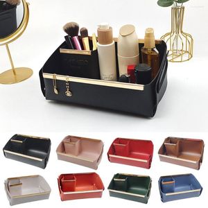 Boîtes de rangement Boîte de bureau Cosmétique Organisateur Couleur unie Pliant Faux cuir Pliable Trousse de maquillage