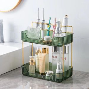 Cajas de almacenamiento estantes de baño de dos pisos Soportes de cepillo de dientes Racks multifuncionales cosméticos